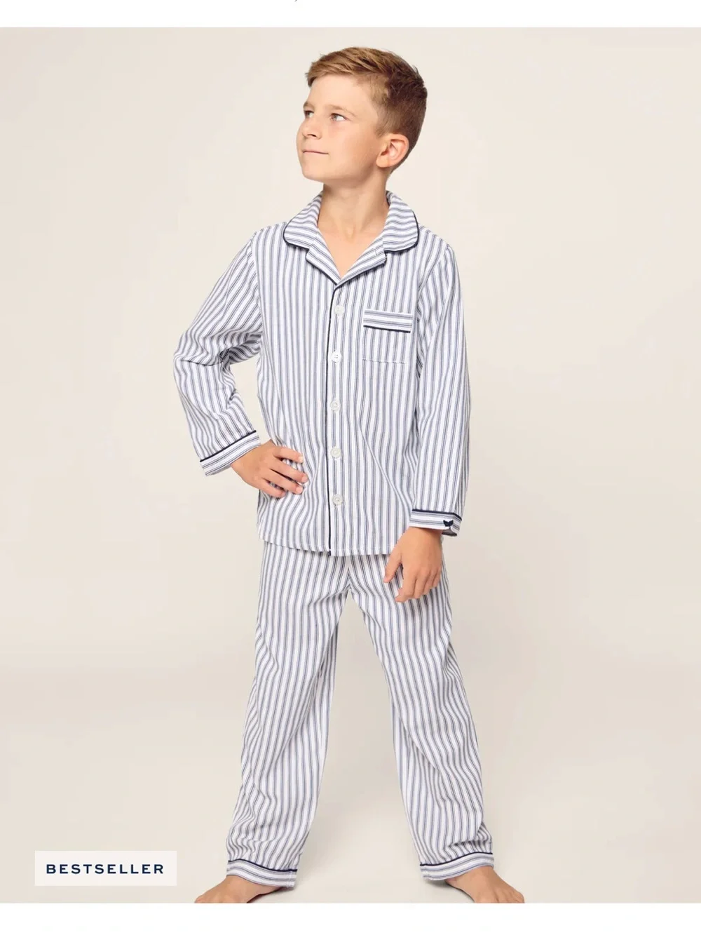 Petite Plume Kid’s Twill Pajama Set in French Navy Ticking 2T